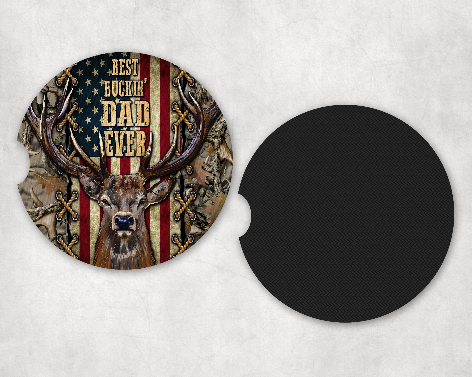 Best Buckin' Dad Car Coasters Mockup