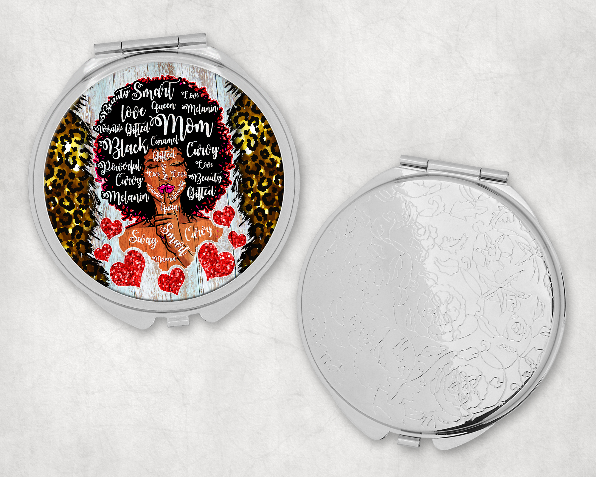 Beautiful Black Mom Mirror Compact Mockup