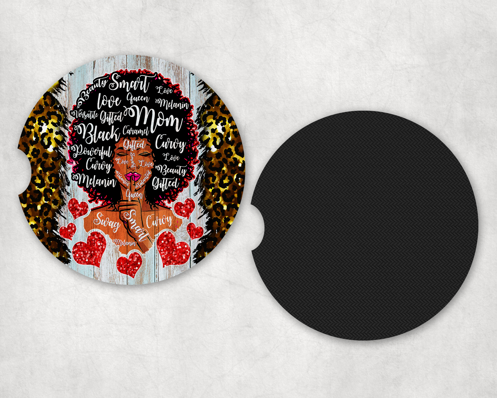 Beautiful Black Mom Car Coasters Mockup