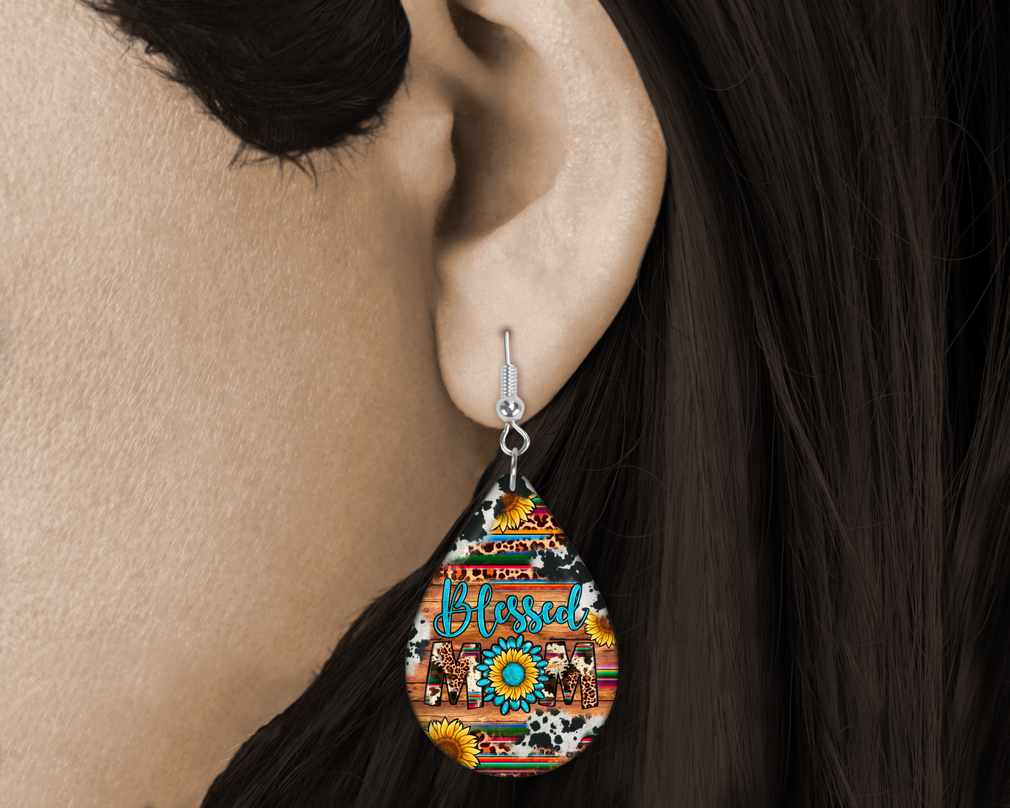 Blessed Mama Teardrop Earrings Mockup
