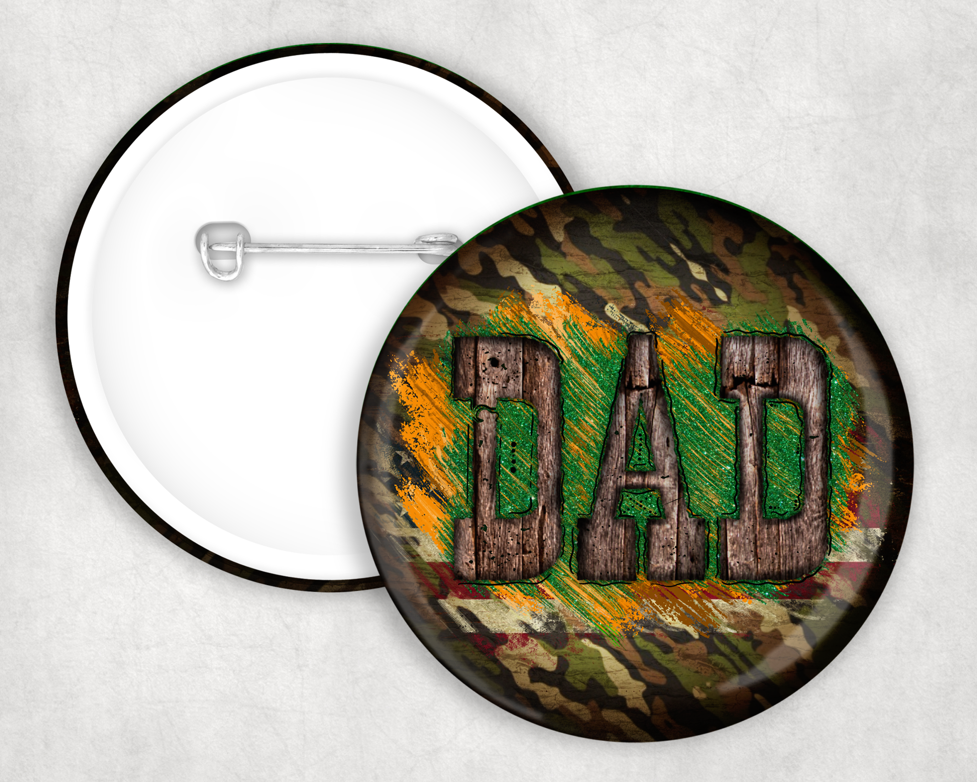 Camo & Wood Dad Button Mockup