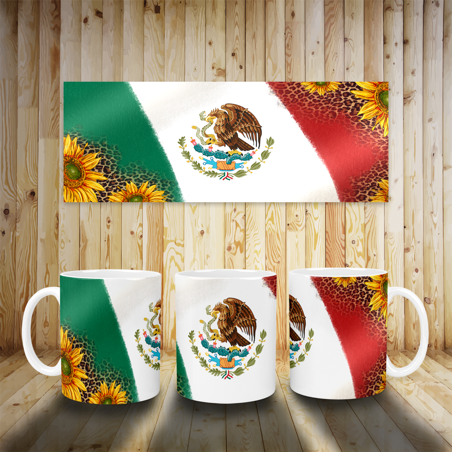 Mexican Flag With Sunflowers Mug Mockup