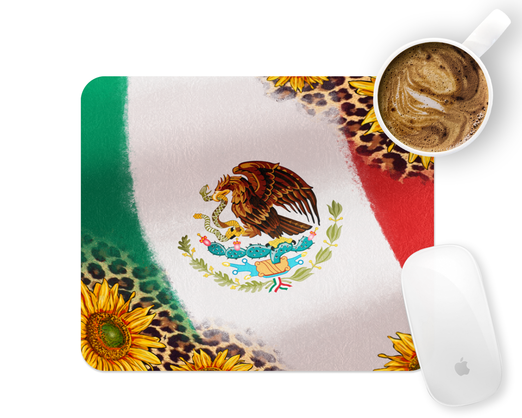 Mexican Flag With Sunflowers Mousepad Mockup