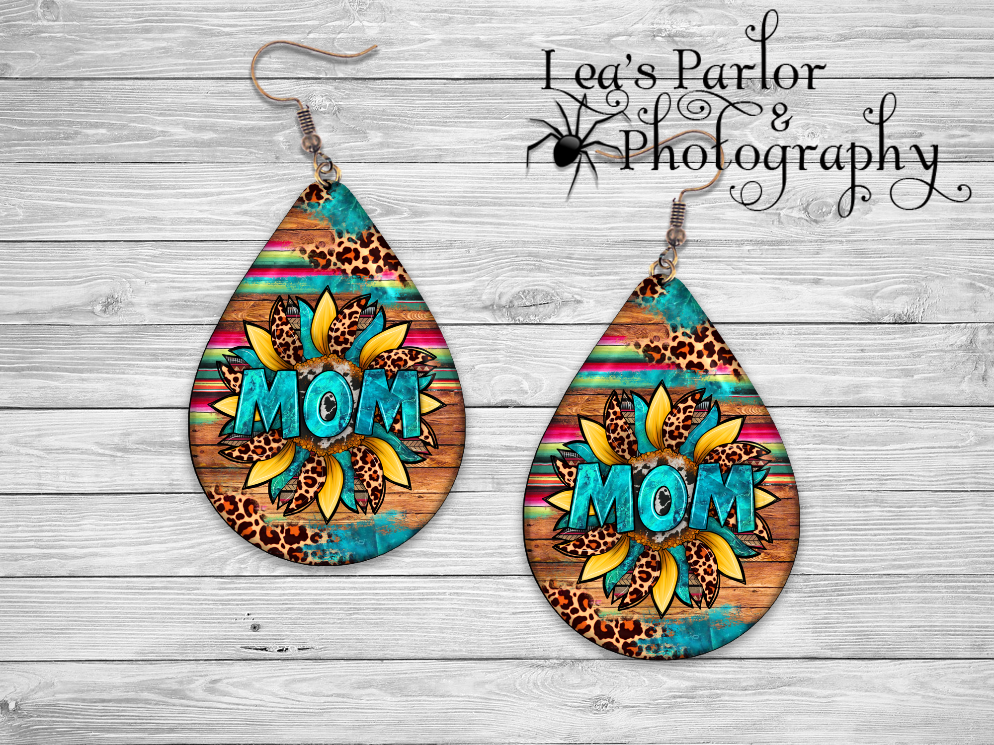 Mom Sunflower Teardrop Earrings Mockup
