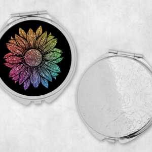 Rainbow Glitter Sunflower Mirror Compact Mockup