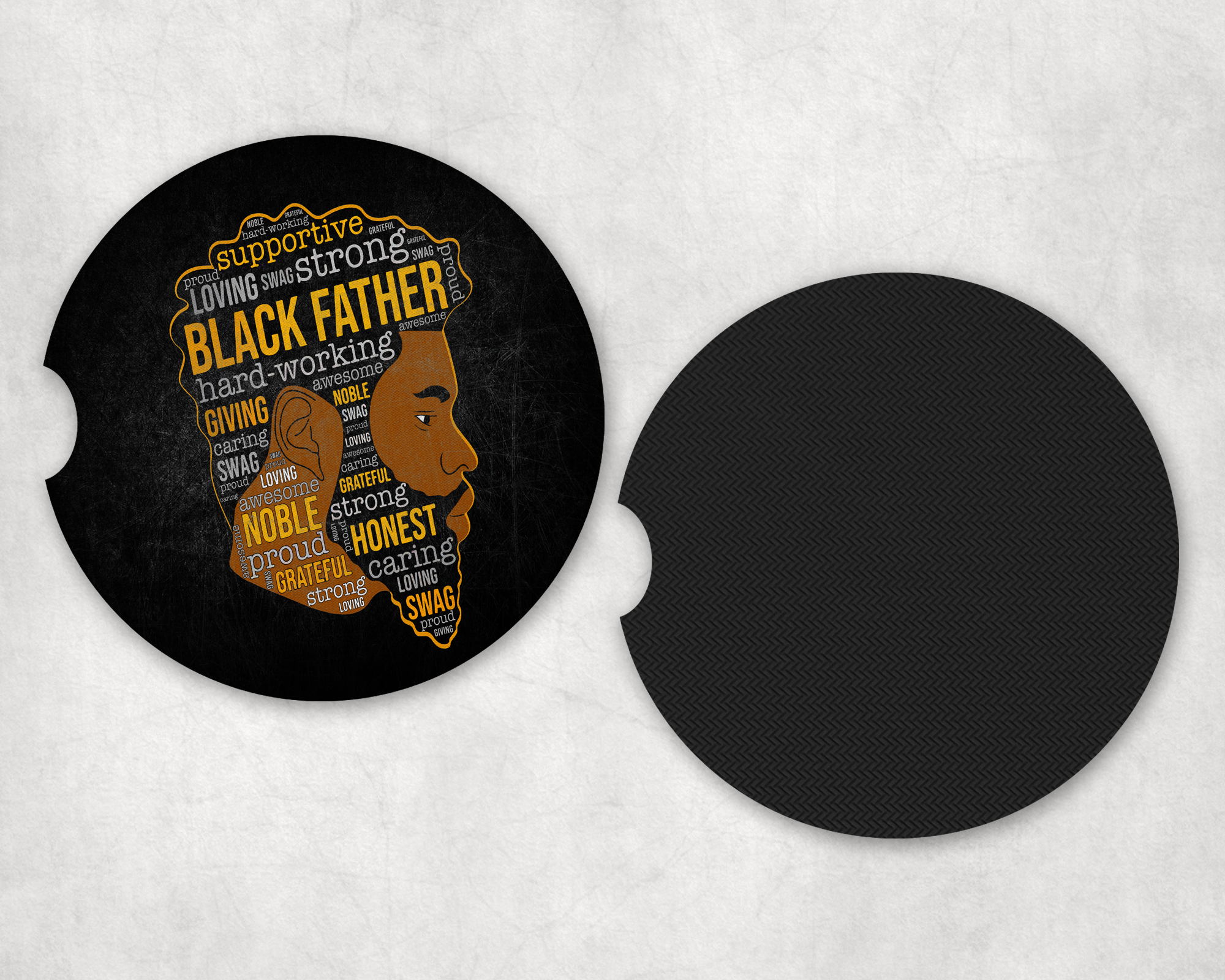 Strong Black Father Car Coasters Mockup
