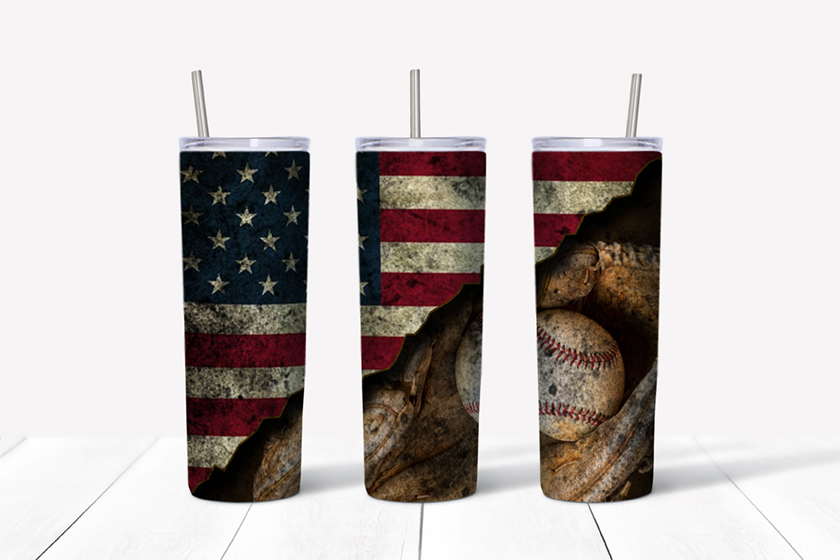American Flag Baseball Tumbler Mockup