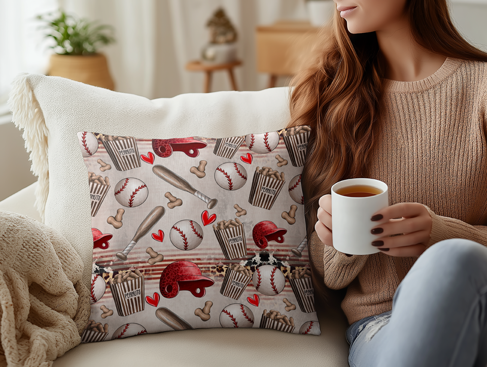Baseball Game Throw Pillow Cover Mockup