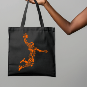Basketball Player Silhouette Collage Tote Bag Mockup