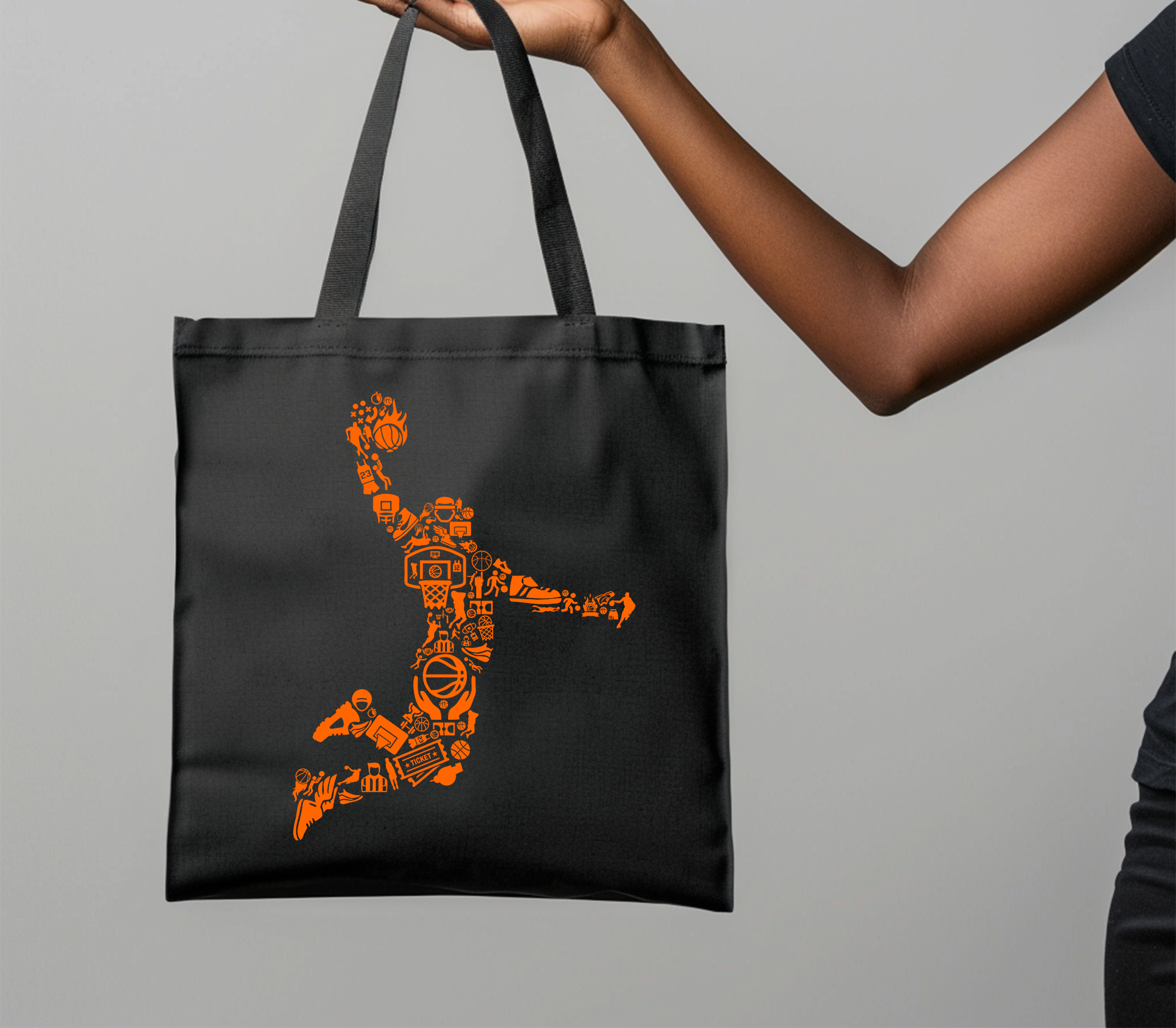 Basketball Player Silhouette Collage Tote Bag Mockup