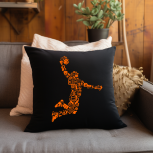 Basketball Player Silhouette Collage Throw Pillow Cover Mockup