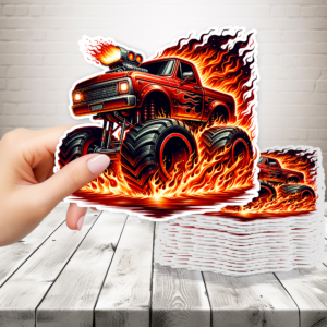 Blazing Monster Truck Sticker Mockup