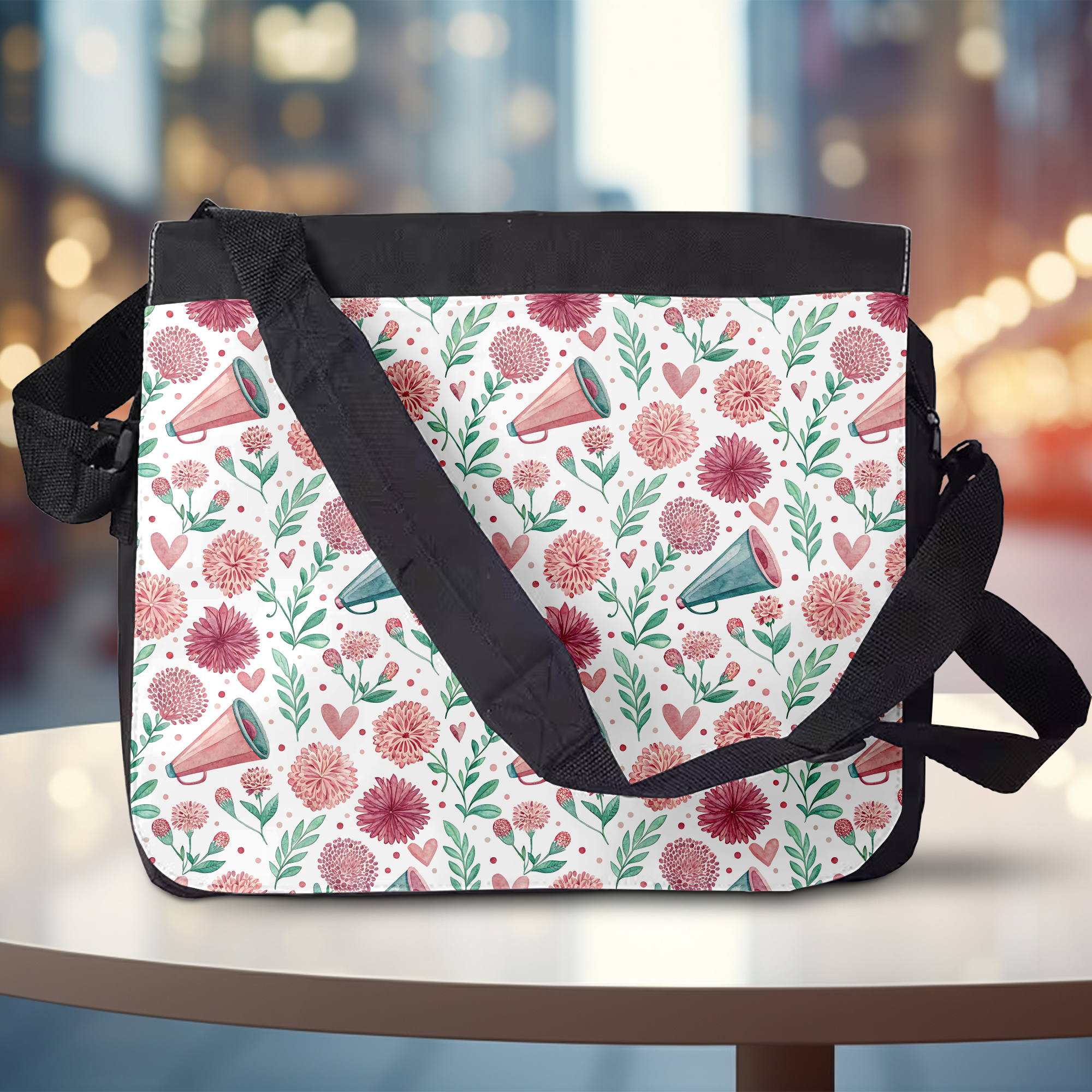 Cheer Cones & Pom Pom Flowers Messenger Bag Mockup