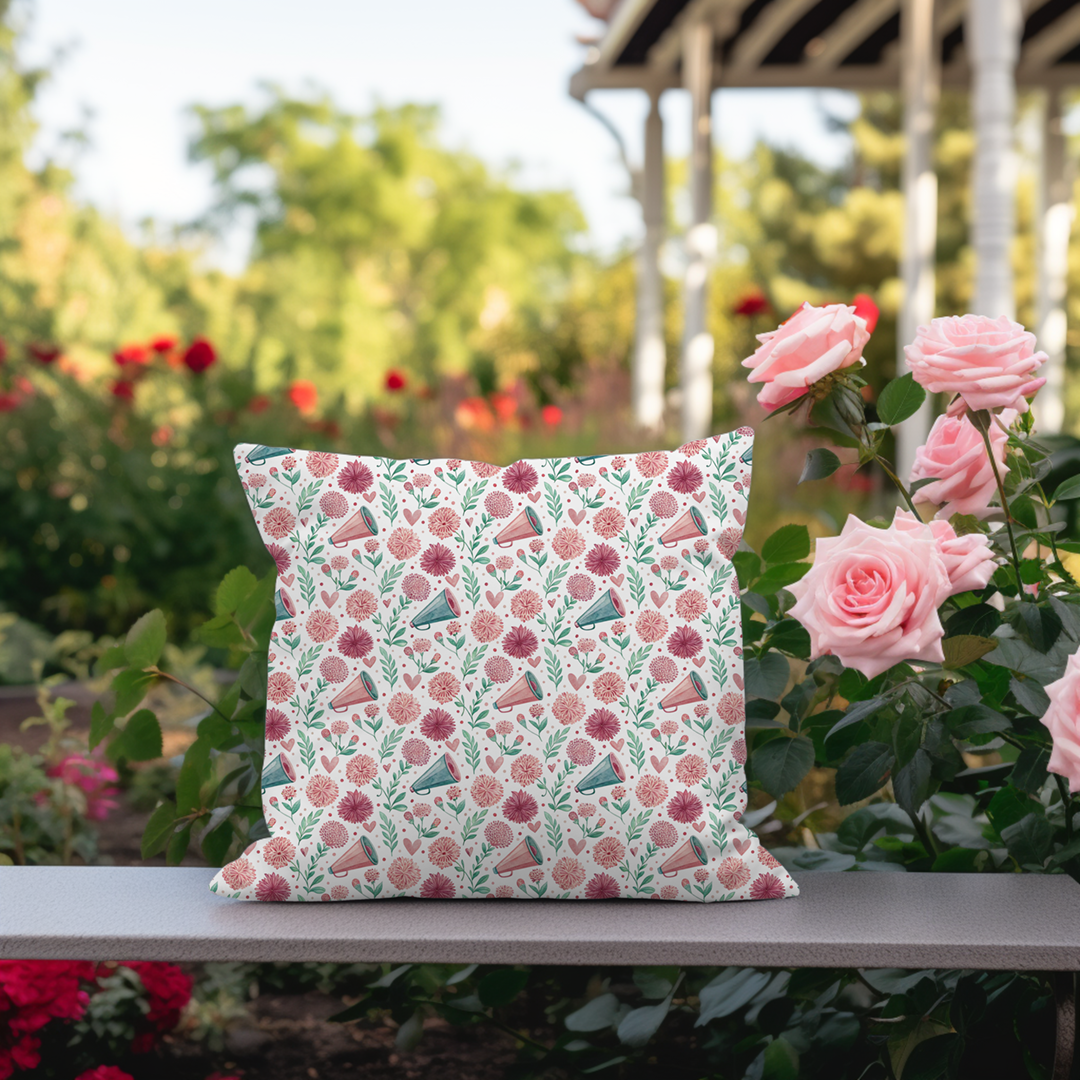 Cheer Cones & Pom Pom Flowers Throw Pillow Cover Mockup