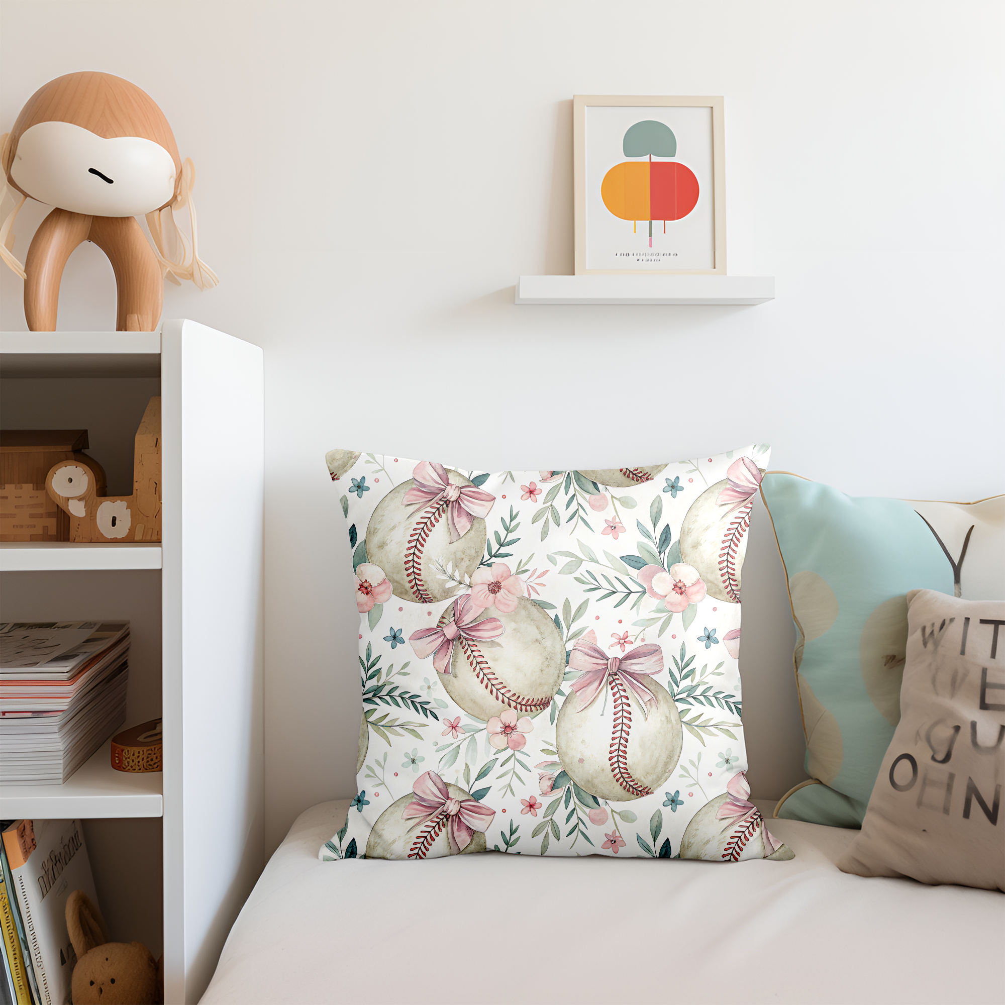 Floral Baseball Throw Pillow Cover Mockup