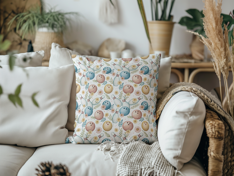 Floral Bowling Throw Pillow Cover Mockup