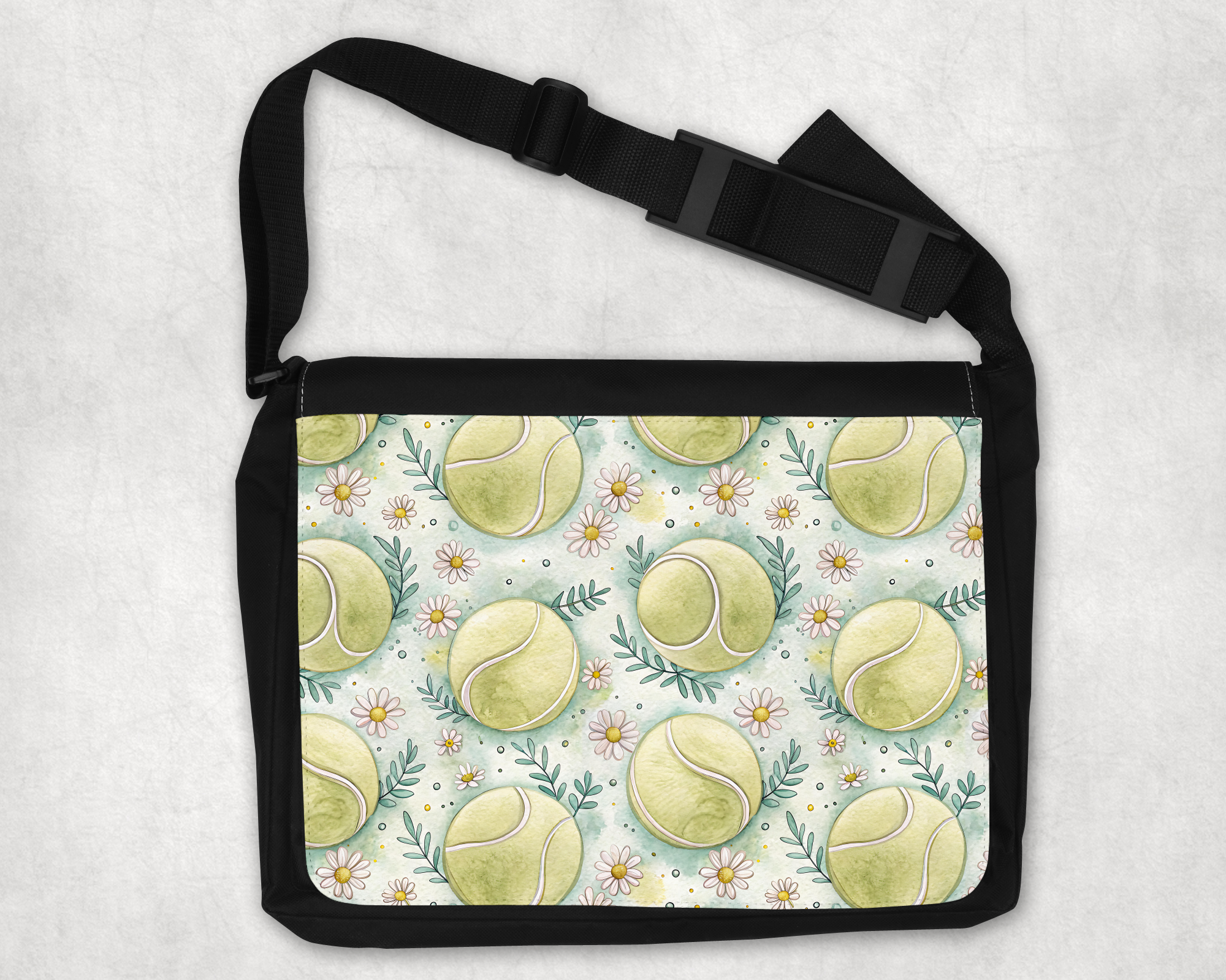 Floral Tennis Pattern Messenger Bag Mockup