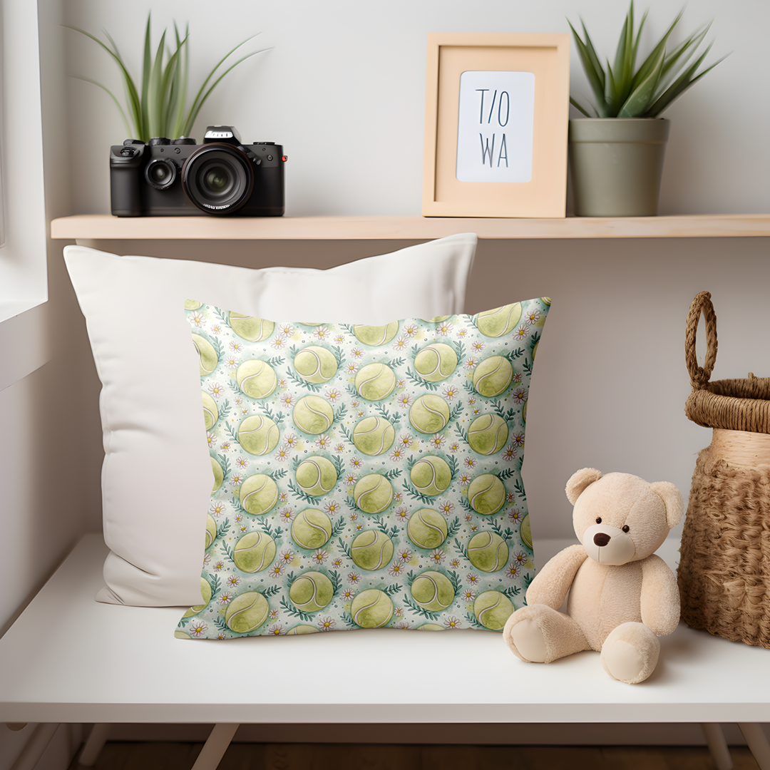 Floral Tennis Balls Throw Pillow Cover Mockup