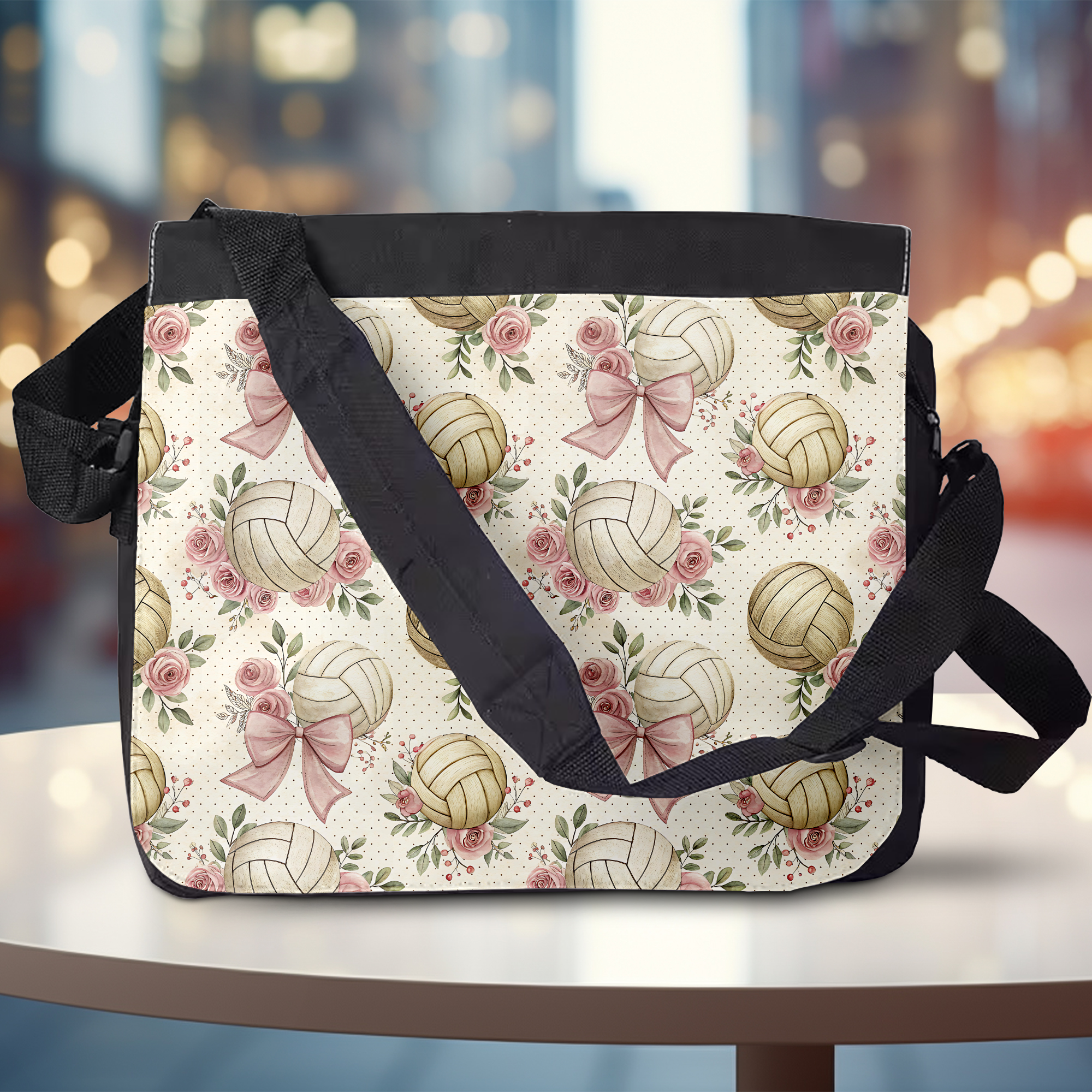 Floral Volleyball Pattern Messenger Bag Mockup