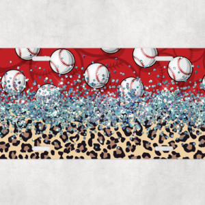 Glitter, Baseballs & Leopard Print License Plate Mockup