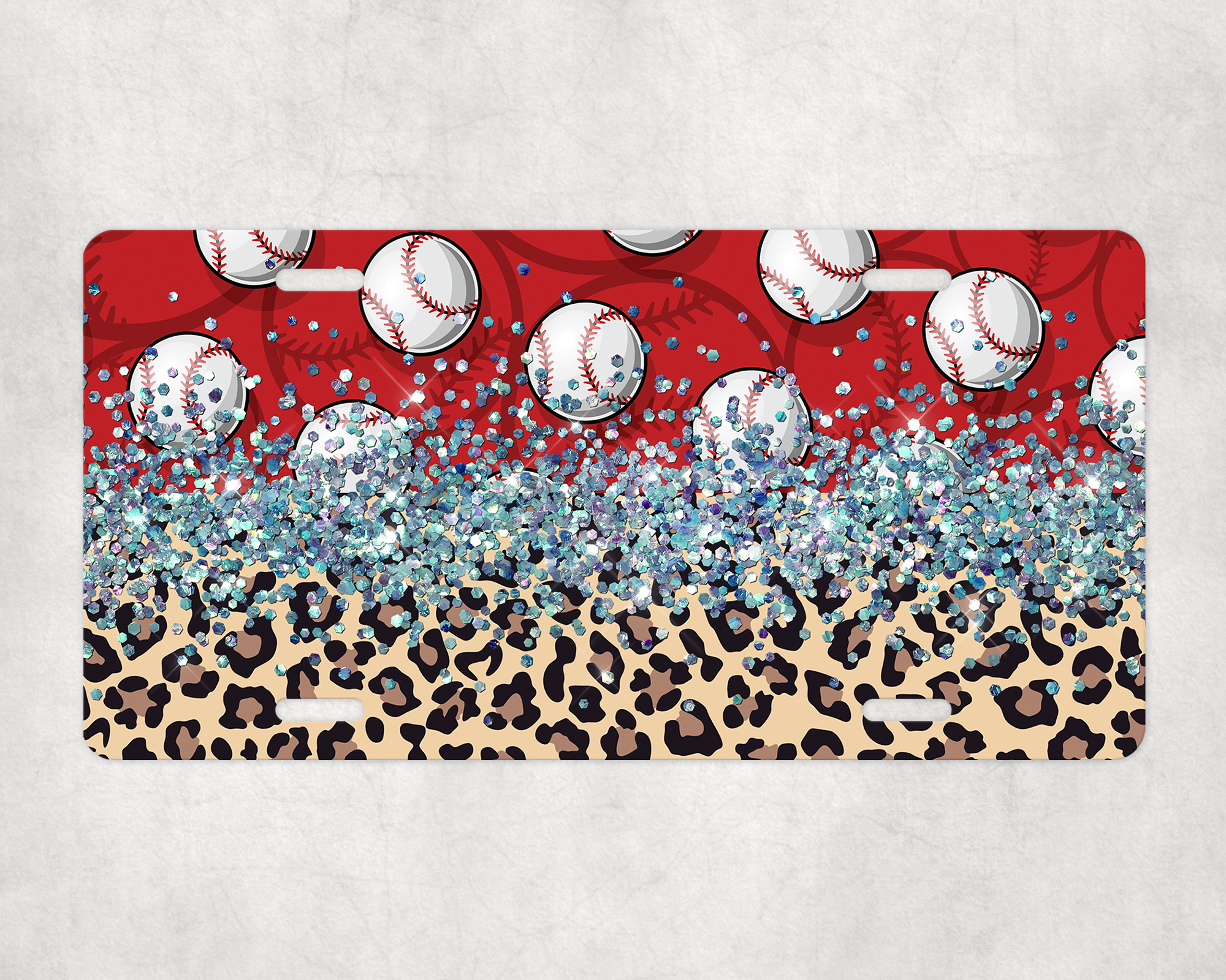 Glitter, Baseballs & Leopard Print License Plate Mockup