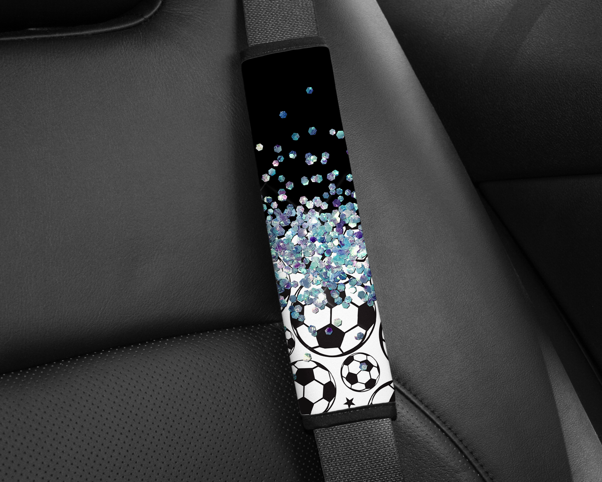Glitter & Soccer Balls Seatbelt Cover Mockup