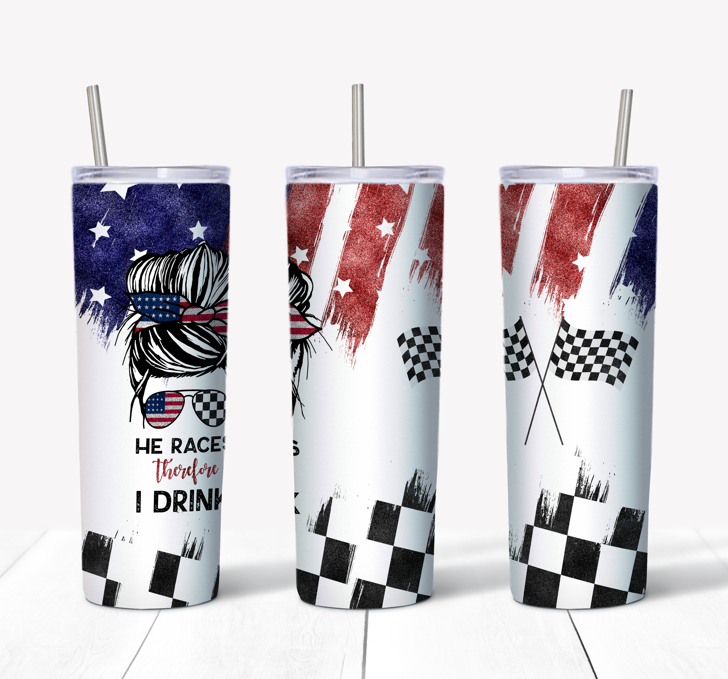 He Races, I Drink Tumbler Mockup