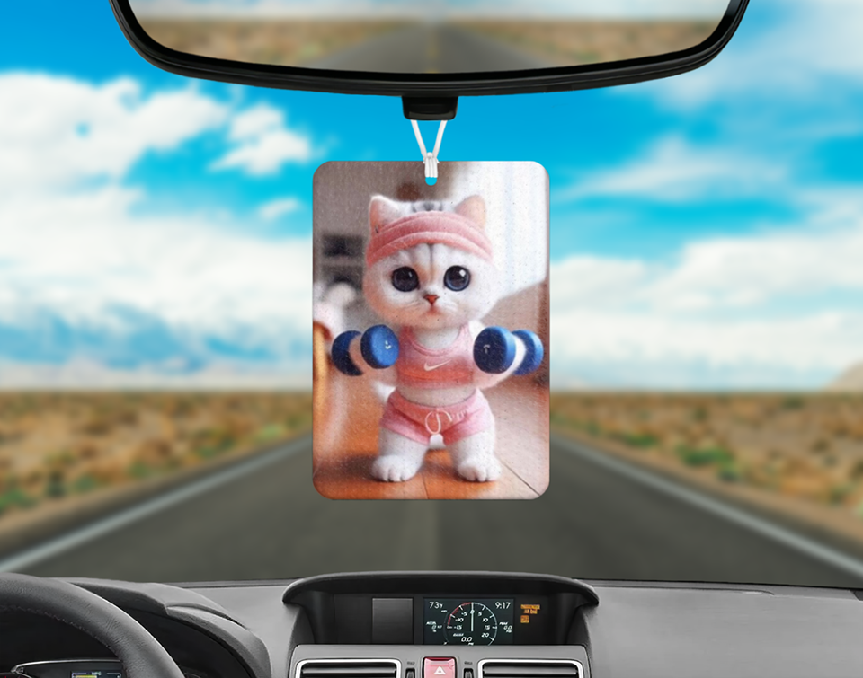 Kitty Weightlifter Air Freshener Mockup