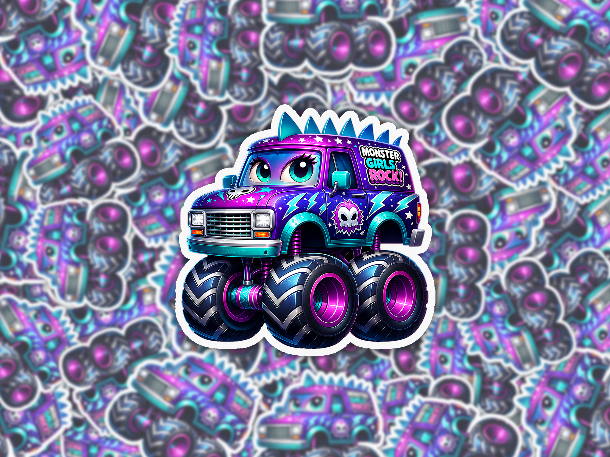 Monster Girls Rock Truck Sticker Mockup