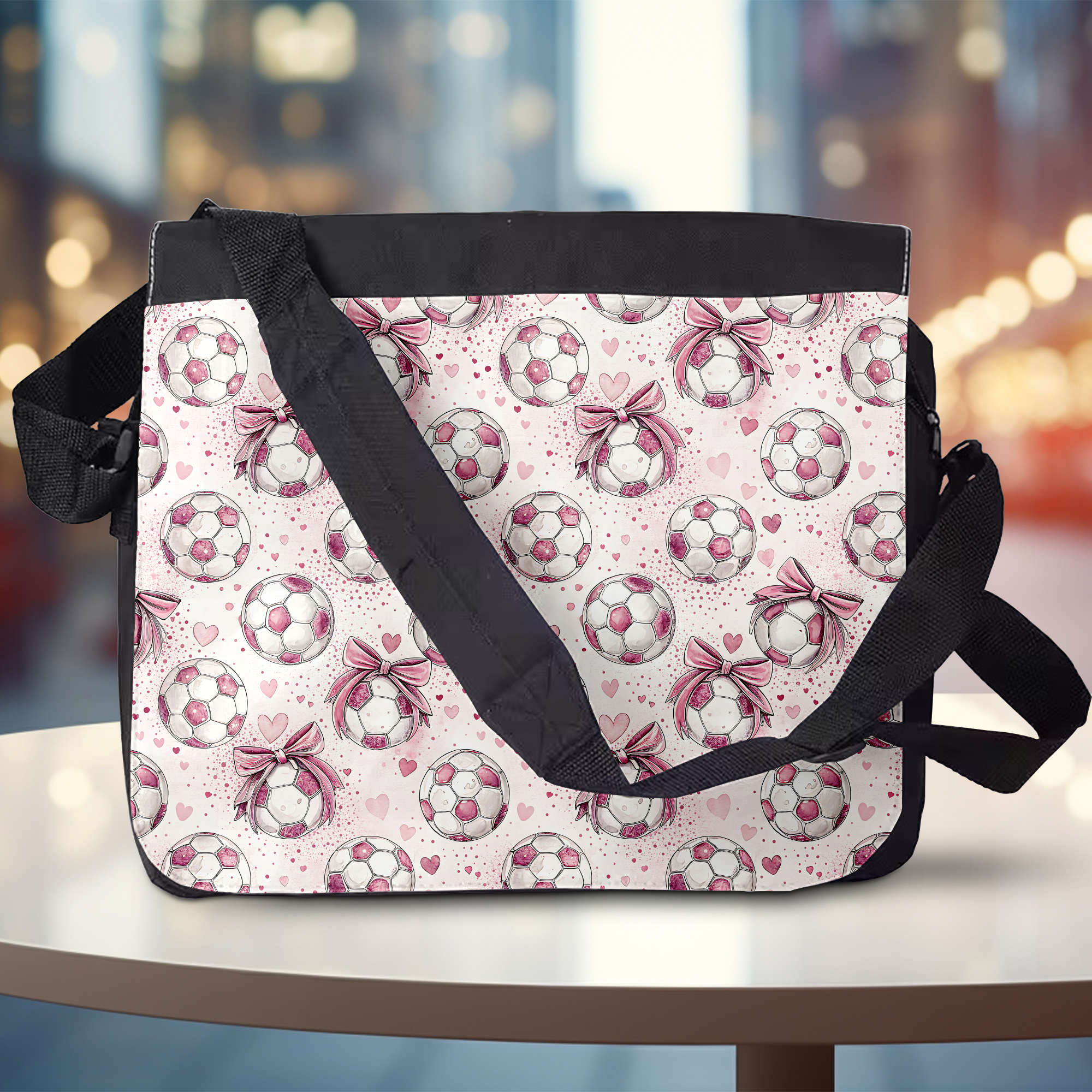 Ribbons & Soccer Balls Messenger Bag Mockup