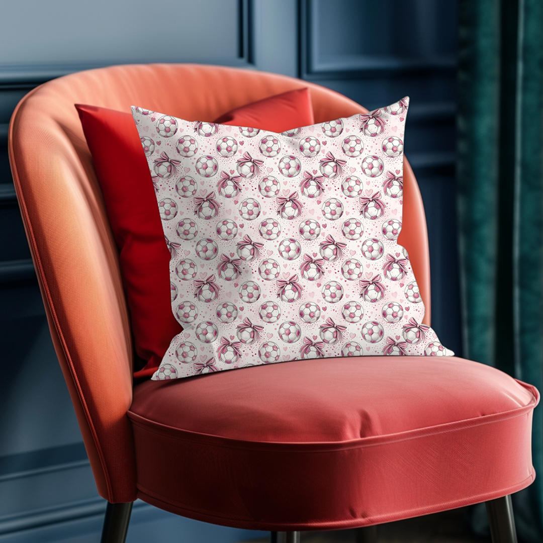 Ribbons & Soccer Balls Throw Pillow Cover Mockup