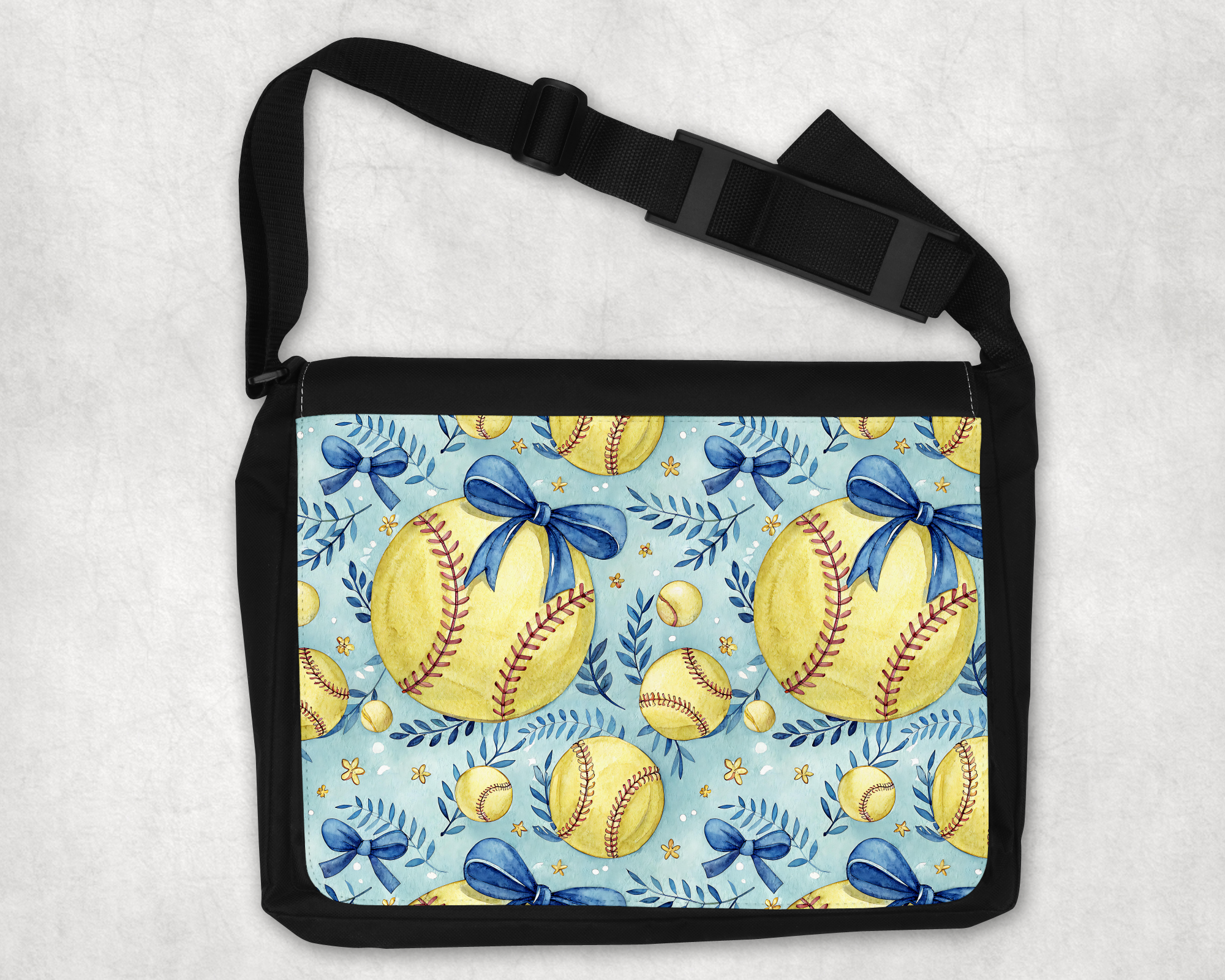Softballs & Ribbons Messenger Bag Mockup