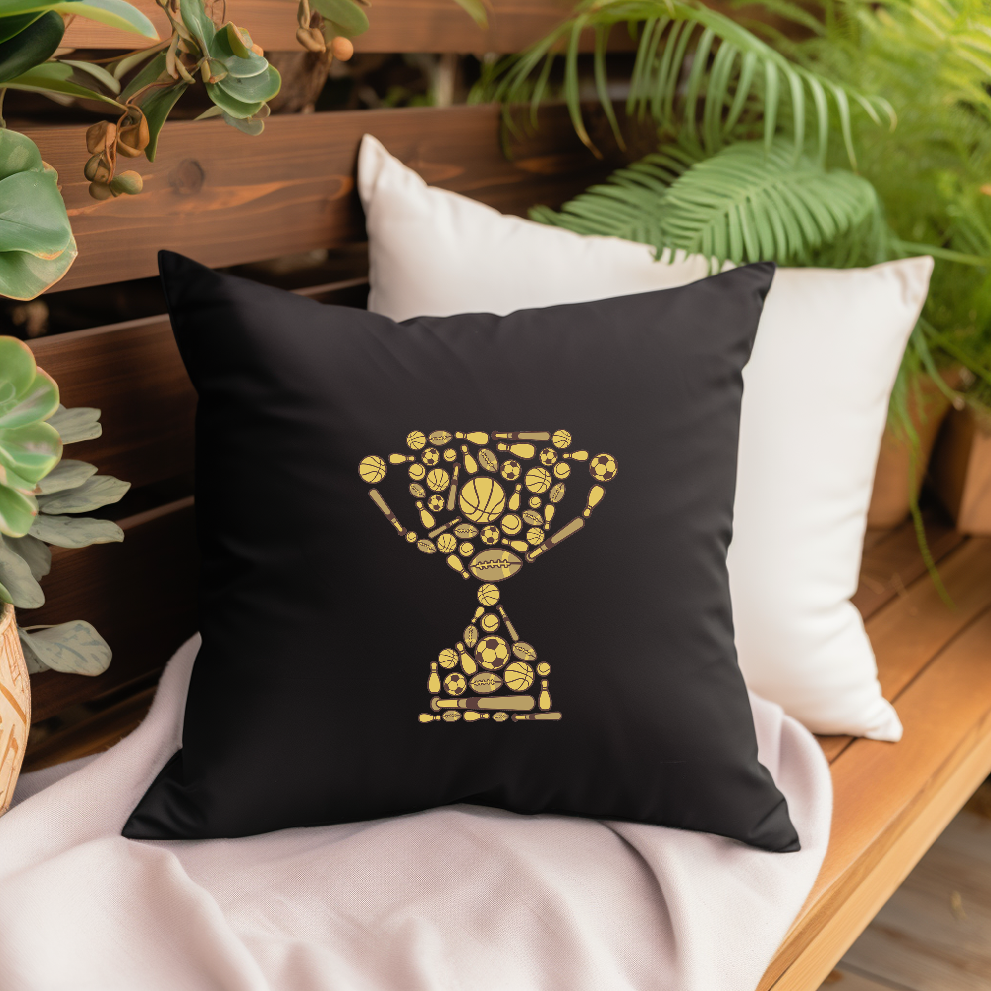 Trophy Silhouette Collage Throw Pillow Cover Mockup