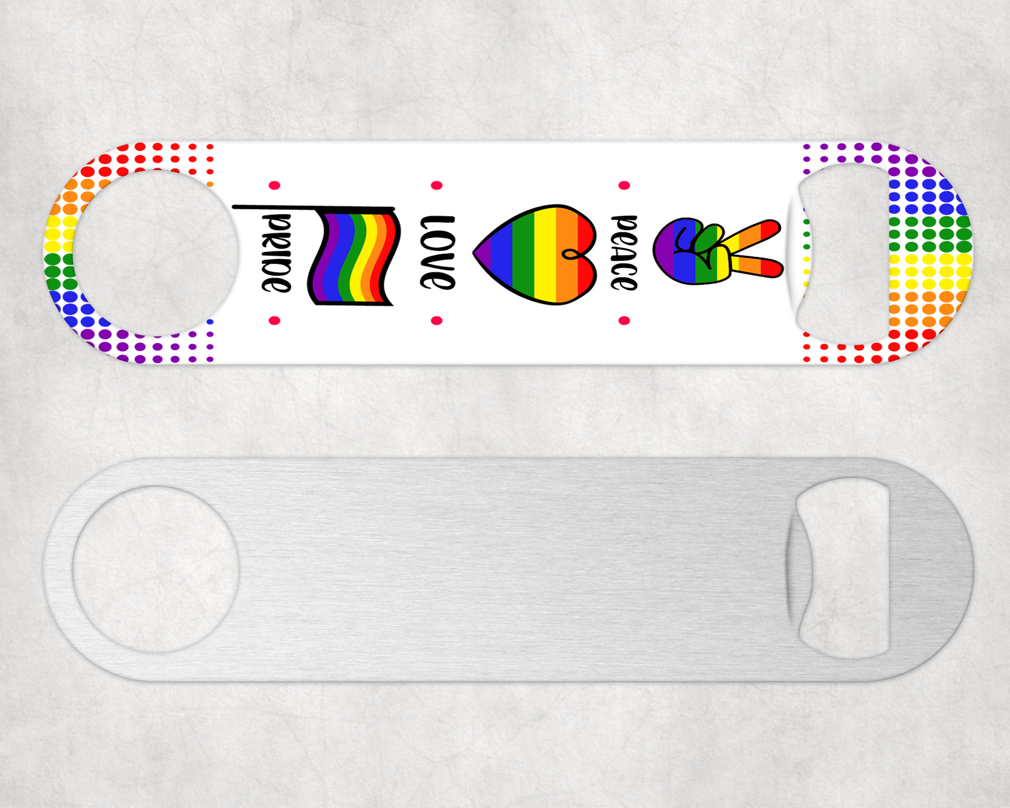 Peace Love Pride Bottle Opener Mockup