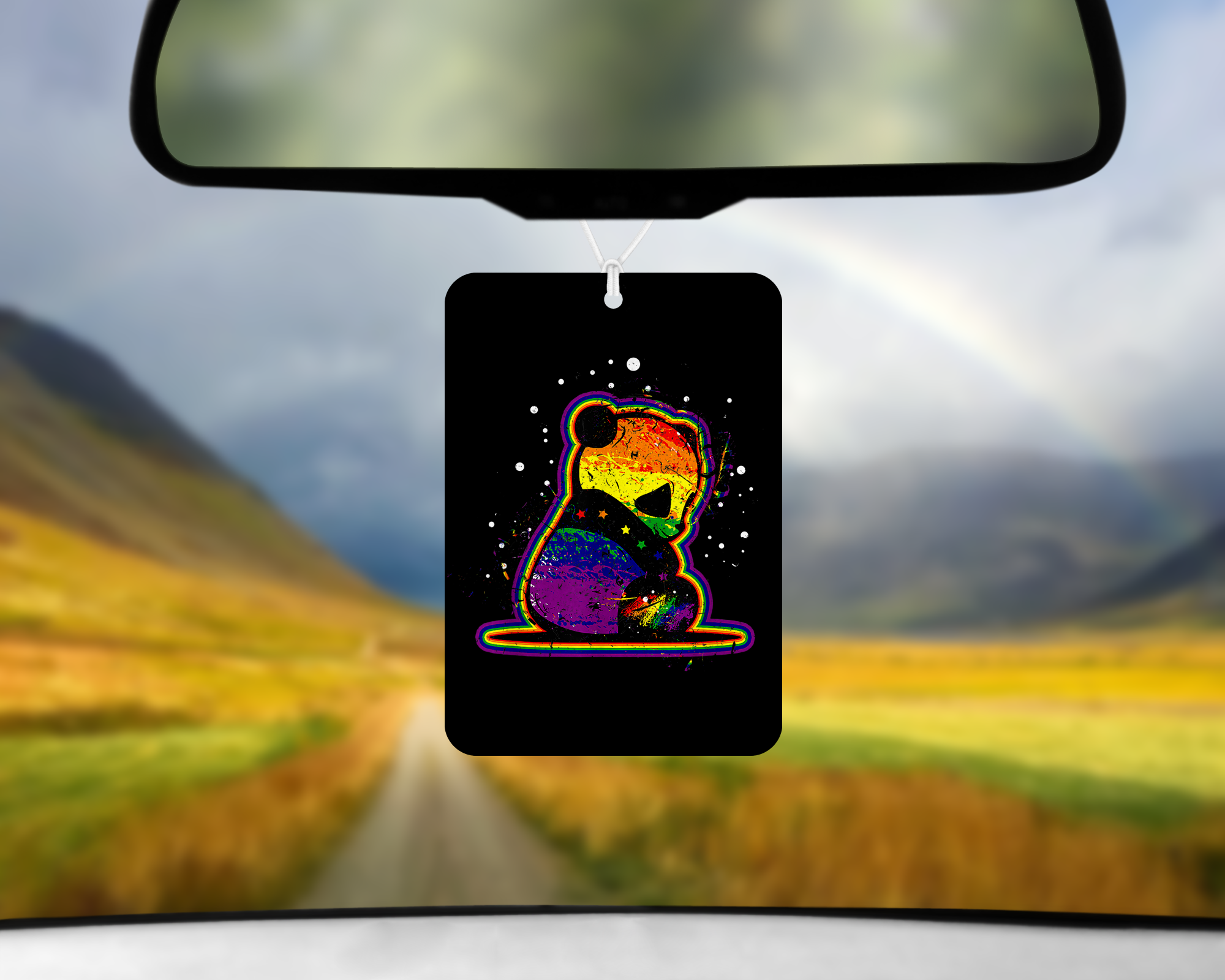 Rainbow Panda Air Freshener Mockup