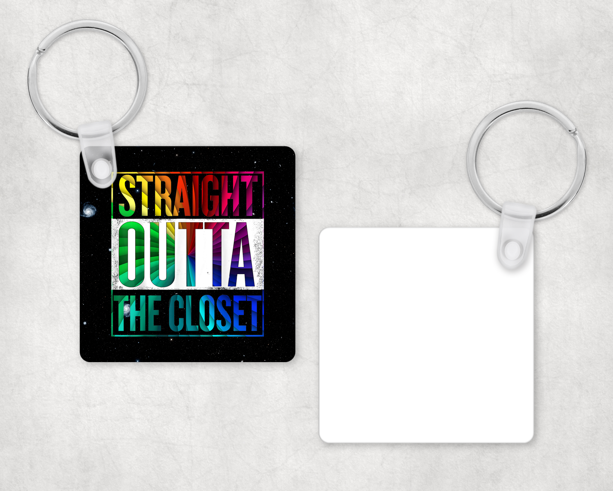 Straight Outta The Closet Keychain Mockup