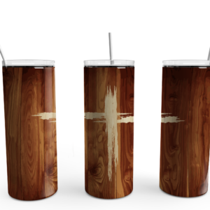 Faux Wood Cross Carving Tumbler Mockup