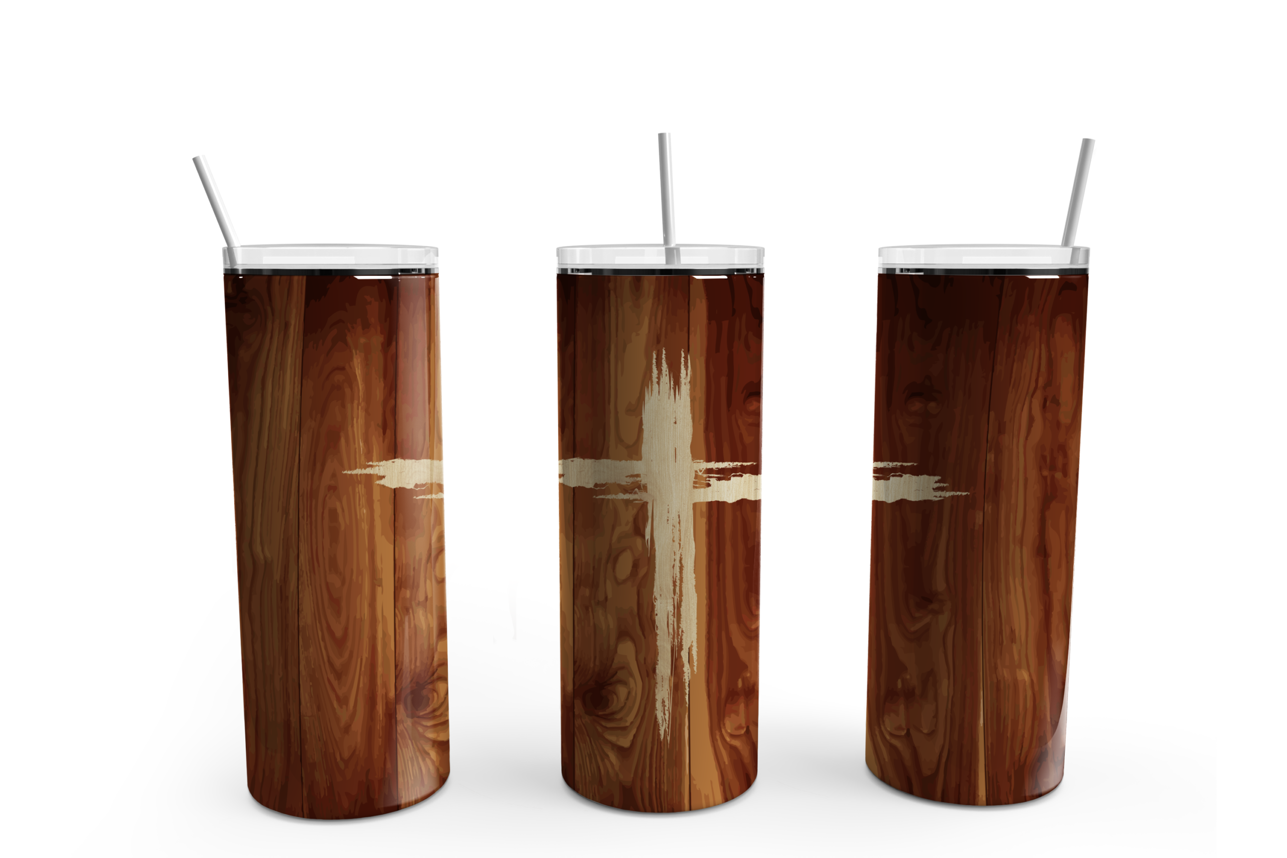 Faux Wood Cross Carving Tumbler Mockup