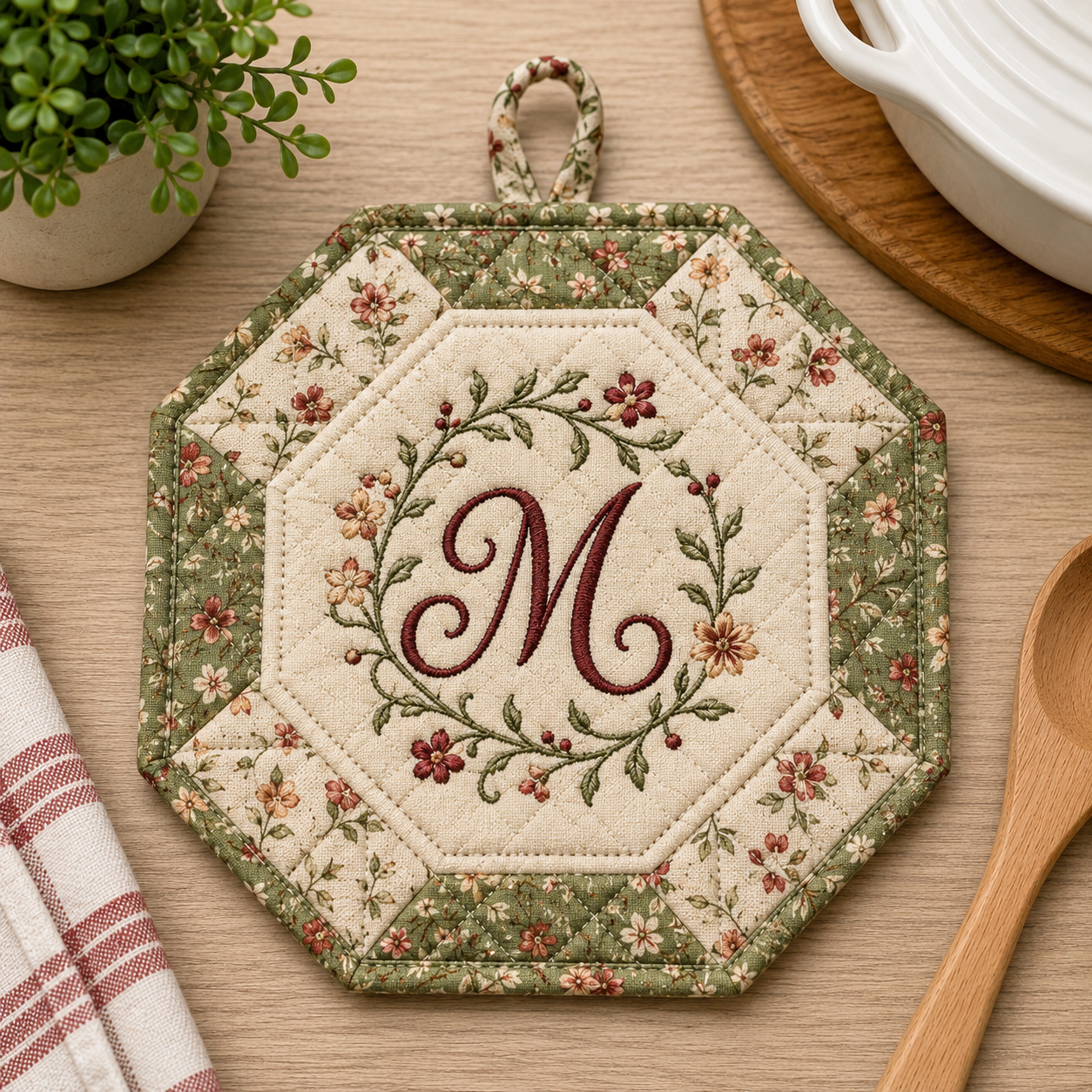 Custom Embroidered Octagon Pot Holder