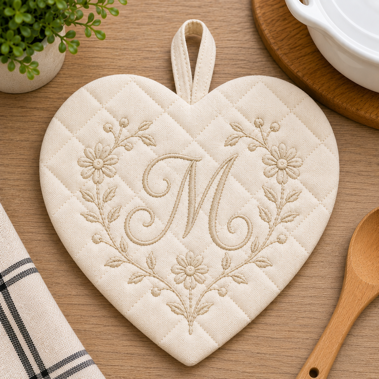 Custom Embroidered Heart Pot Holder
