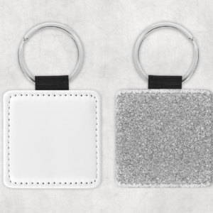 Custom Printed Faux Leather Square Glitter Keychain- silver