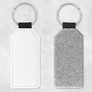Custom Faux Leather Rectangle Glitter Key Fob- silver