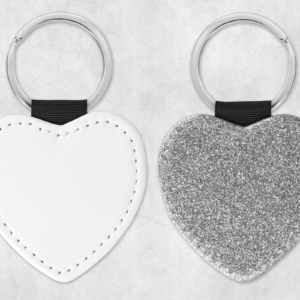 Custom Printed Faux Leather Glitter Heart Key Fob